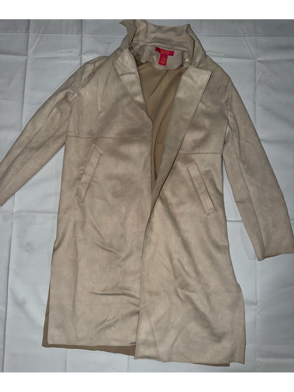 Catherine Malandrino Light Beige Suede-Feel Trench Coat